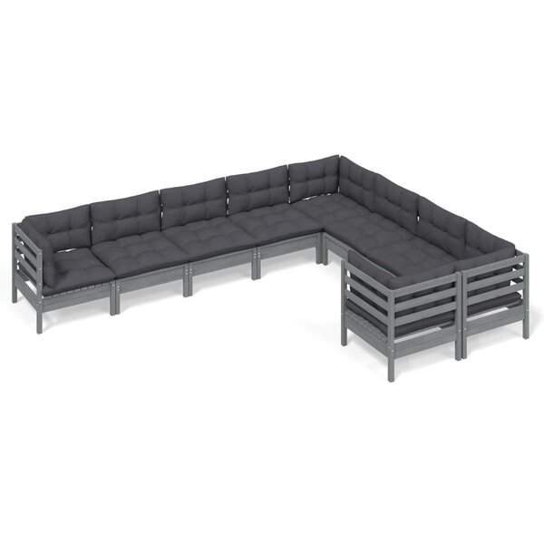vidaXL Salon de jardin 9 Pièces avec coussins gris bois de pin