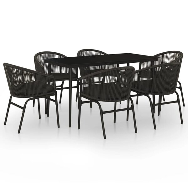 vidaXL Ensemble à manger de jardin 7 Pièces Noir
