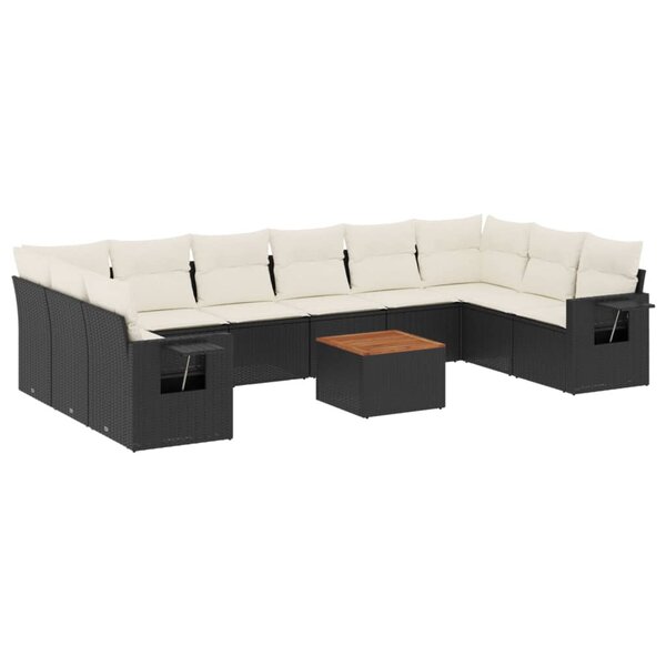vidaXL Salon de jardin 11 Pièces avec coussins noir résine tressée