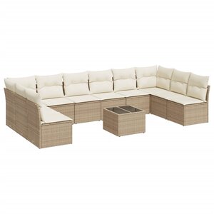 vidaXL Salon de jardin 11 Pièces avec coussins beige résine tressée