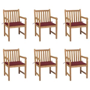 vidaXL Chaises de jardin lot de 6 avec coussins bordeaux Bois de teck