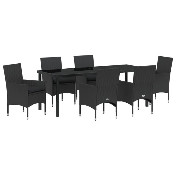 vidaXL Ensemble de salle à manger de jardin 7 pièces avec coussins en rotin synthétique noir