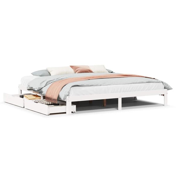 vidaXL Cadre de lit avec tiroirs sans matelas blanc 200x200 cm