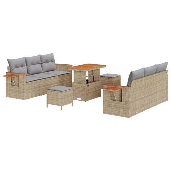 vidaXL Ensemble de Canapé de Jardin 9 Pièces avec Coussins en Rattan Beige Poly Acacia