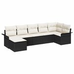 vidaXL Ensemble de canapés de jardin 7 pièces avec des coussins en poly rotin noir