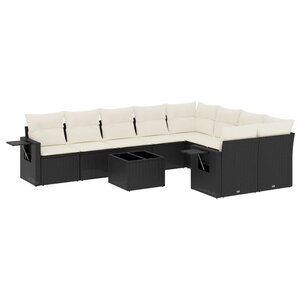 vidaXL Salon de jardin 10 Pièces avec coussins noir résine tressée
