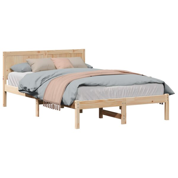 vidaXL Cadre de lit Marron 135 x 190 cm Bois de pin massif