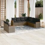 vidaXL Salon de jardin 9 Pièces avec coussins gris résine tressée