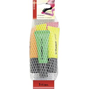 Filet de 5 Surligneurs NEON Tendance Pointe Biseautée 2- 5 mm x 10 STABILO