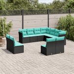 vidaXL Salon de jardin 11 Pièces avec coussins noir résine tressée