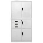 Armoire de bureau design moderne rangement 90 x 40 x 180 cm avec 3 étagères réglables en acier gris clair 02_0046912
