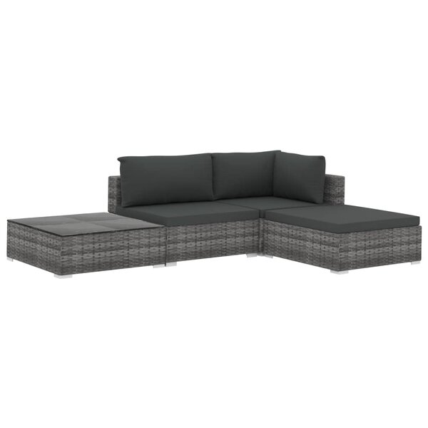 vidaXL Salon de jardin 4 Pièces avec coussins Résine tressée Gris