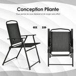 Ensemble salon de jardin 6 Pièces 4 chaises pliantes table basse en verre et parasol pour terrasse piscine cour noir 20_0002734