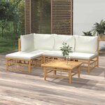 vidaXL Salon de jardin 5 Pièces avec coussins blanc crème bambou