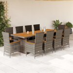 vidaXL Ensemble à manger de jardin 11Pièces avec coussins gris poly rotin