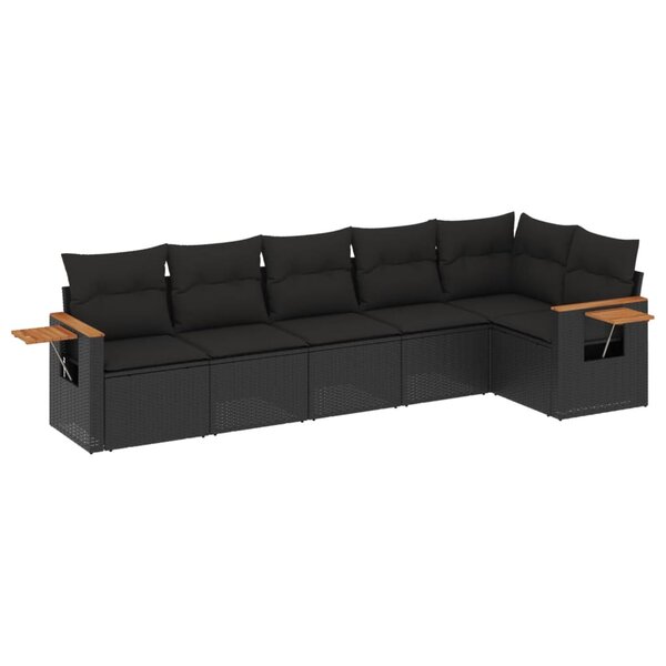 vidaXL Salon de jardin 6 Pièces avec coussins noir résine tressée