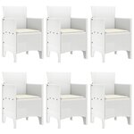 vidaXL Ensemble de Salle à Manger de Jardin de 7 Pièces avec Coussins Blanc Poly Rattan