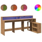 Bureau table poste de travail meuble d'ordinateur informatique étude avec lumières LED chêne artisanal bois d'ingénierie brun 02_0023415