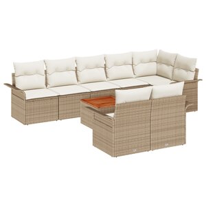 vidaXL Ensemble de canapé de jardin 9 pièces avec coussins beige poly rattan acacia