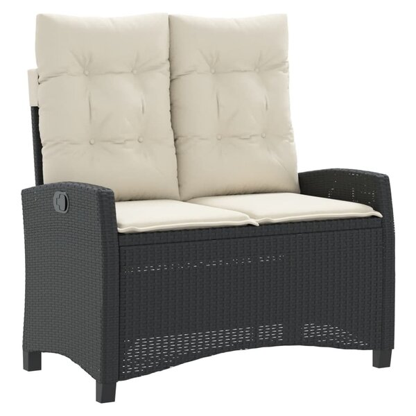 vidaXL Banc inclinable de jardin avec coussins noir résine tressée