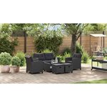 vidaXL Canapés de jardin 6 Pièces avec coussins Résine tressée Noir