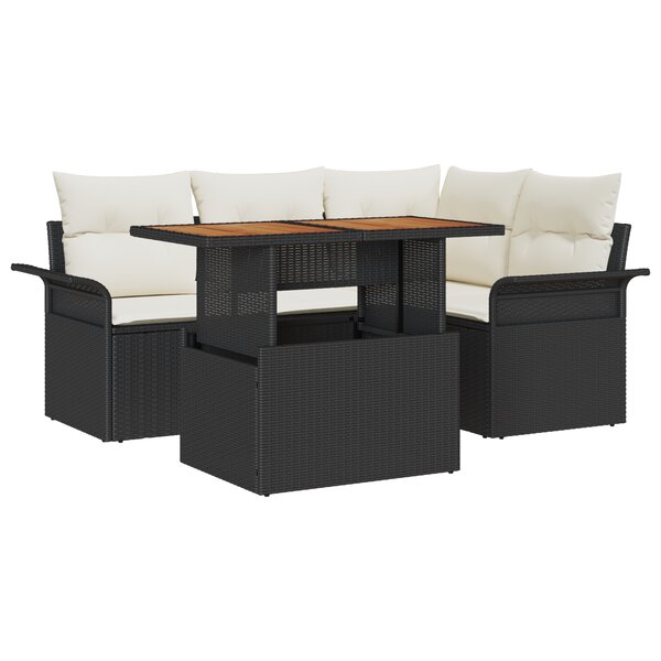 Ensemble de Canapés de Jardin 5 Pièces avec Coussins Noir Rattan Poly