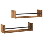vidaXL Étagère Murale avec étagère 2 Pièces Bois ancien 60 x 16 x 14 cm