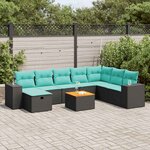 vidaXL Salon de jardin 9 Pièces avec coussins noir résine tressée