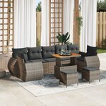 Canapés de Jardin de 10 Pièces avec Coussins Gris Poly Rattan Acacia