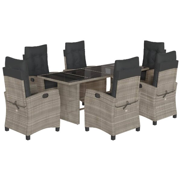 vidaXL Ensemble à manger de jardin et coussins 7 Pièces gris clair rotin