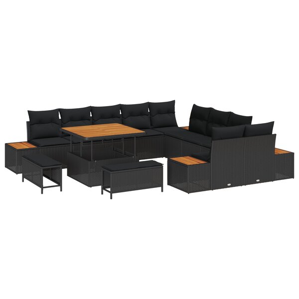 Ensemble de Canapés de Jardin 13 Pièces Avec Coussins Noir Rattan Synthétique Acacia