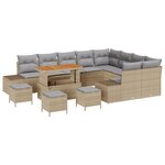 vidaXL Ensemble de jardin 13 pièces avec coussins beige poly rattan acacia