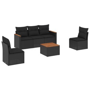 vidaXL Salon de jardin 6 Pièces avec coussins noir résine tressée