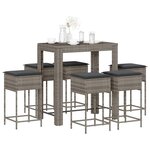 vidaXL Ensemble de bar de jardin 7 Pièces avec coussins gris poly rotin