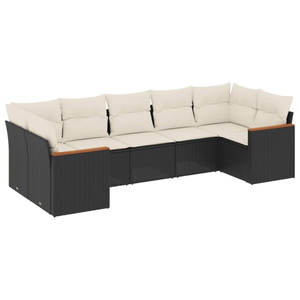 vidaXL Salon de jardin 7 Pièces avec coussins noir résine tressée