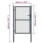 vidaXL Portail en maille de jardin Acier galvanisé 100 x 200 cm Gris