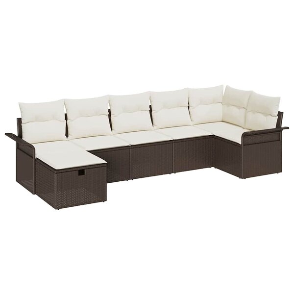 vidaXL Canapé de Jardin 7 Pièces avec Coussins Marron en Rotin Synthétique