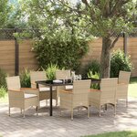 vidaXL Ensemble de Salle à Manger de Jardin de 7 Pièces avec Coussins Beige en Poly Rattan