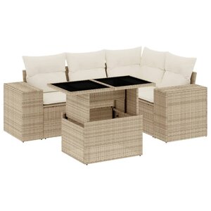 vidaXL Salon de jardin avec coussins 5 Pièces beige résine tressée