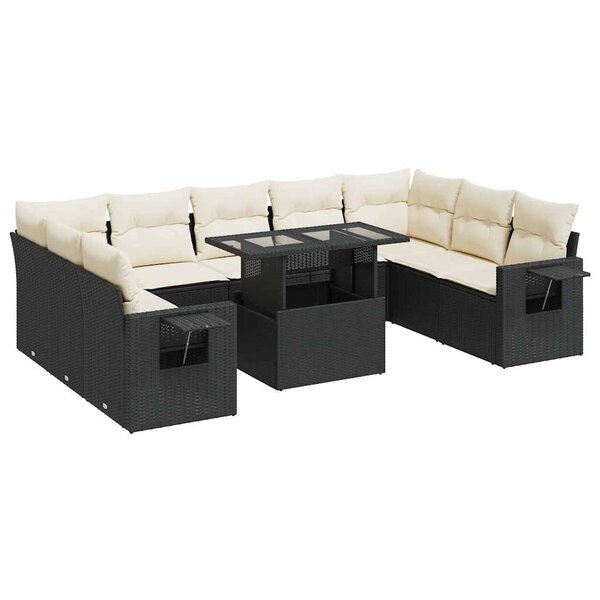 vidaXL Salon de jardin 10 Pièces avec coussins noir résine tressée