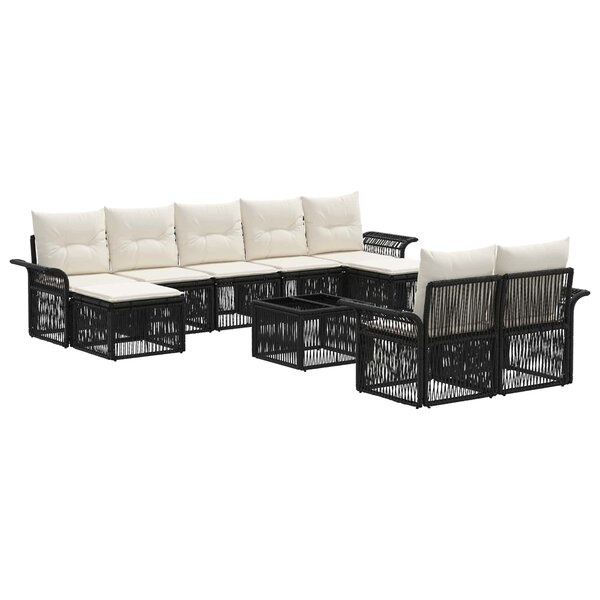 vidaXL Ensemble de canapé de jardin 10 Pièces Noir polyrotin