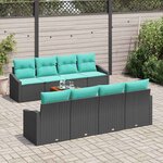 vidaXL Ensemble de canapé de jardin avec coussin 9 Pièces Noir polyrotin