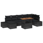 vidaXL Ensemble de salle à manger de jardin de 8 pièces avec coussins en poly rattan noir et acacia