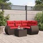 vidaXL Salon de jardin avec coussins 5 Pièces marron résine tressée