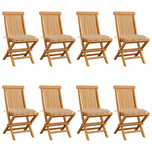 vidaXL Chaises de jardin et coussins beige lot de 8 Bois teck massif