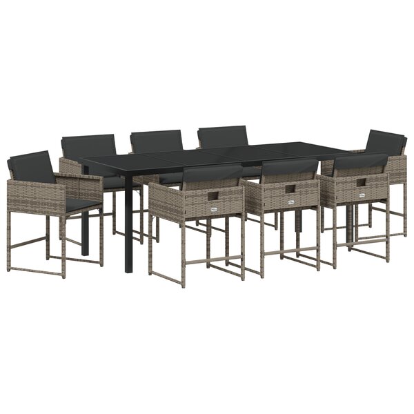 vidaXL Ensemble de Salle à Manger de Jardin avec Coussins de 9 Pièces Gris Rattan PE