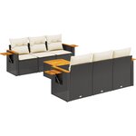 vidaXL Salon de jardin 7 Pièces avec coussins noir résine tressée