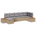 Ensemble de Canapé de Jardin de 7 Pièces avec Coussins Beige Rattan Poly Acacia
