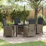 vidaXL Ensemble de Salle à Manger de Jardin 5 Pièces avec Coussins Gris en Rattan Synthétique