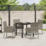 vidaXL Ensemble de Salle à Manger de Jardin 5 Pièces avec Coussins Gris Poly Rattan